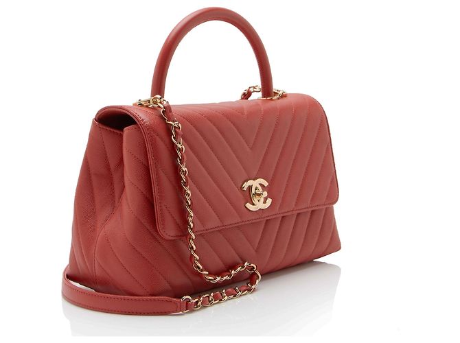 Gabrielle Borsa Chanel Chevron Caviar Leather Coco Top Handle Small Flap Bag Rosso - vista 2