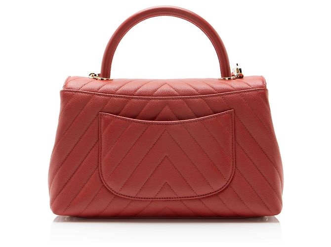 Gabrielle Borsa Chanel Chevron Caviar Leather Coco Top Handle Small Flap Bag Rosso - vista 3