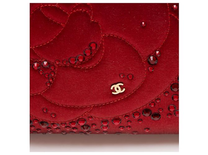 Gabrielle Clutch Chanel in raso con decorazioni in cristallo e camelia con catena Rosso - vista 10