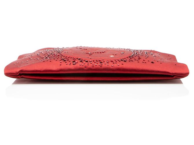 Gabrielle Clutch Chanel in raso con decorazioni in cristallo e camelia con catena Rosso - vista 4