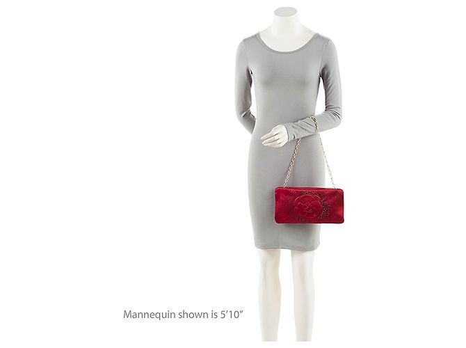 Gabrielle Clutch Chanel in raso con decorazioni in cristallo e camelia con catena Rosso - vista 5