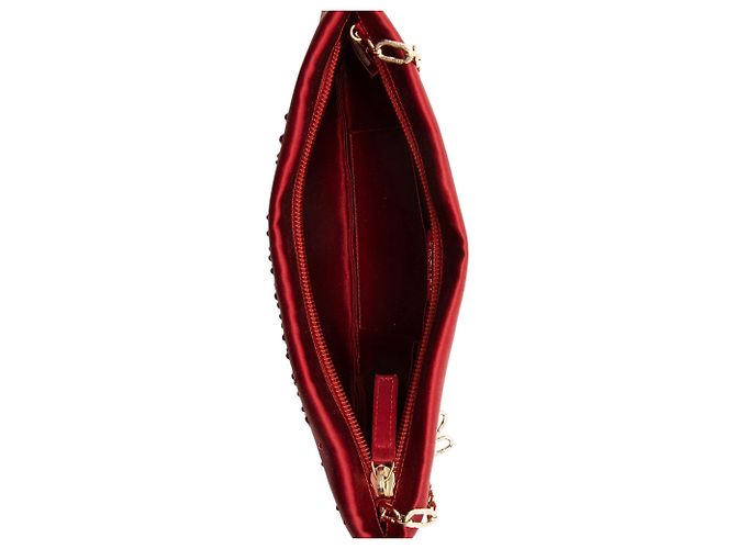 Gabrielle Clutch Chanel in raso con decorazioni in cristallo e camelia con catena Rosso - vista 7