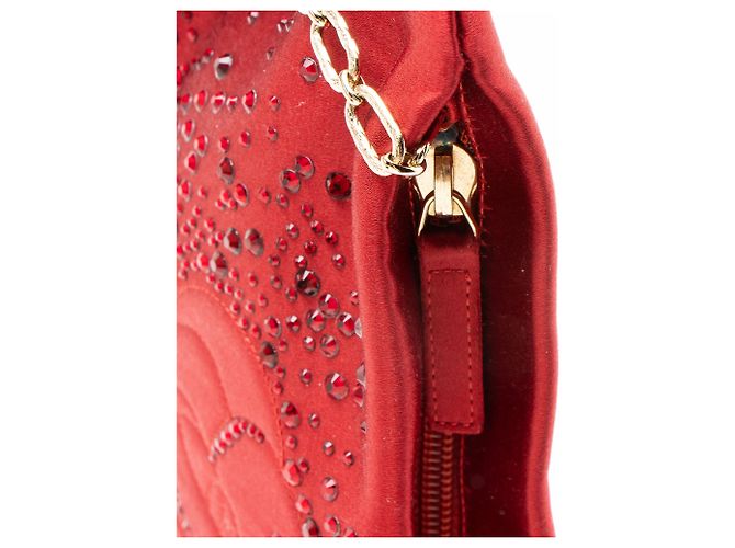 Gabrielle Clutch Chanel in raso con decorazioni in cristallo e camelia con catena Rosso - vista 9