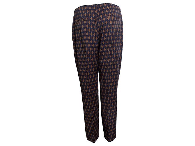 Prada, pantalone con stampa a diamante in blu e marrone - vista 2