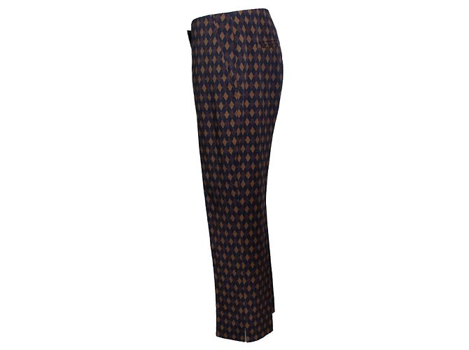 Prada, pantalone con stampa a diamante in blu e marrone - vista 4