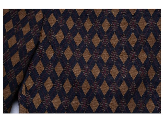 Prada, pantalone con stampa a diamante in blu e marrone - vista 6