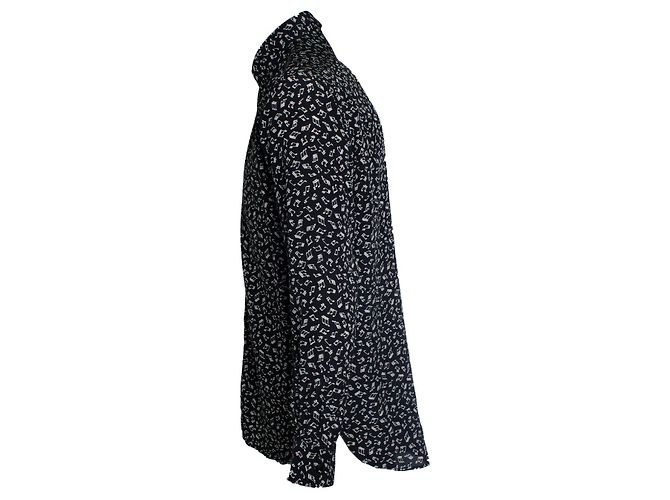 Saint Laurent, camicia nera con stampa di note musicali Nero - vista 2