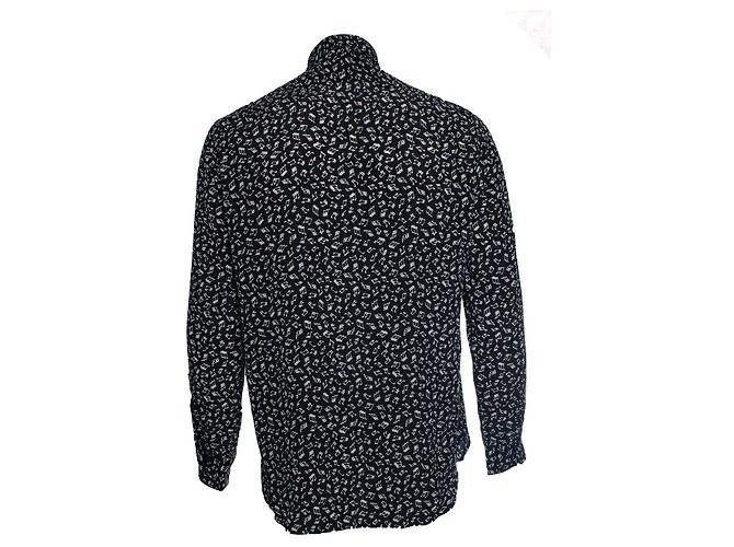 Saint Laurent, camicia nera con stampa di note musicali Nero - vista 3