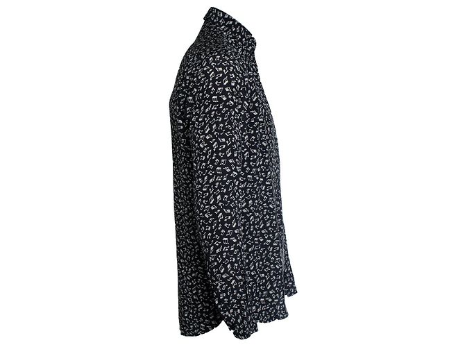 Saint Laurent, camicia nera con stampa di note musicali Nero - vista 4