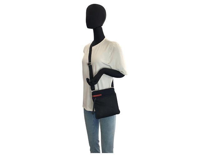 Borsa a tracolla in mesh di neoprene Prada Nero - vista 7