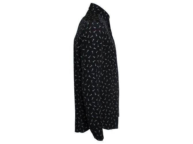 Saint Laurent, Camicia nera con stampa della torre Eiffel Nero - vista 4
