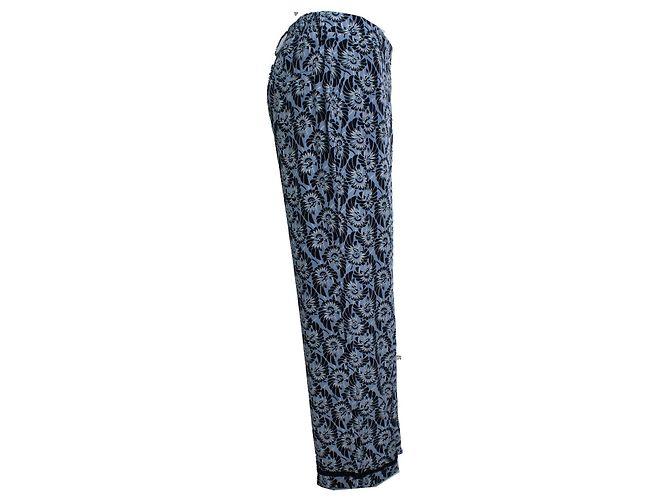 Prada, pantalone casual in seta con stampa floreale blu - vista 2