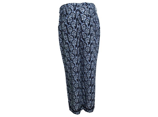 Prada, pantalone casual in seta con stampa floreale blu - vista 4