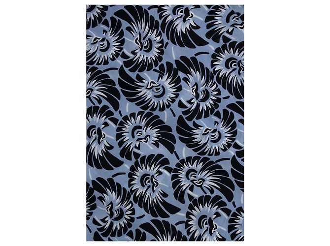 Prada, pantalone casual in seta con stampa floreale blu - vista 6