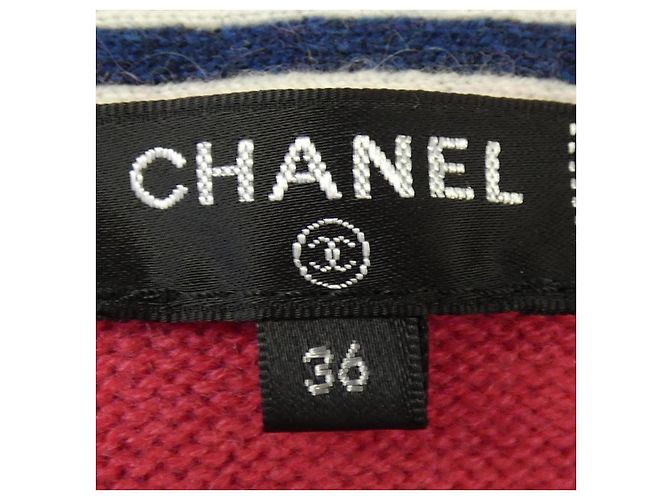 Chanel Cashmere-Strickjacke lang Pink Weiß Marineblau - Ansicht 5