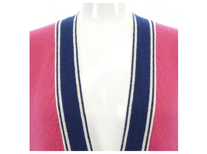 Chanel Cashmere-Strickjacke lang Pink Weiß Marineblau - Ansicht 6
