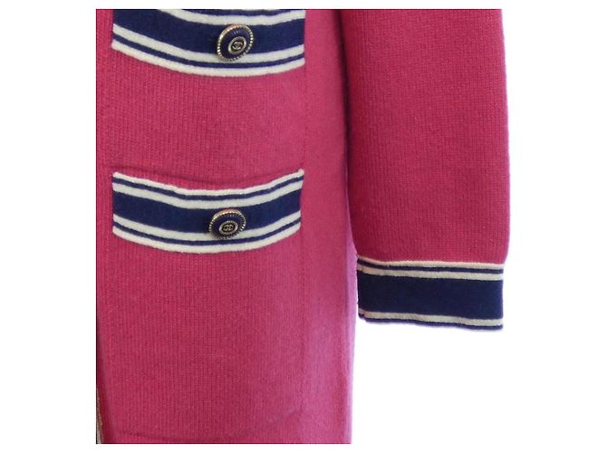 Chanel Cashmere-Strickjacke lang Pink Weiß Marineblau - Ansicht 7