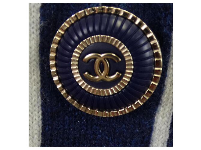 Chanel Cashmere-Strickjacke lang Pink Weiß Marineblau - Ansicht 8