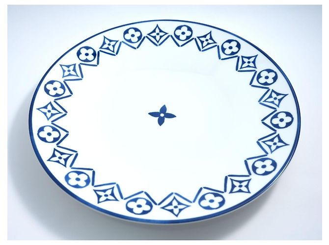 Louis Vuitton Monogram Flower Porcelain Dinner Plate Blue 27cm White - view 11