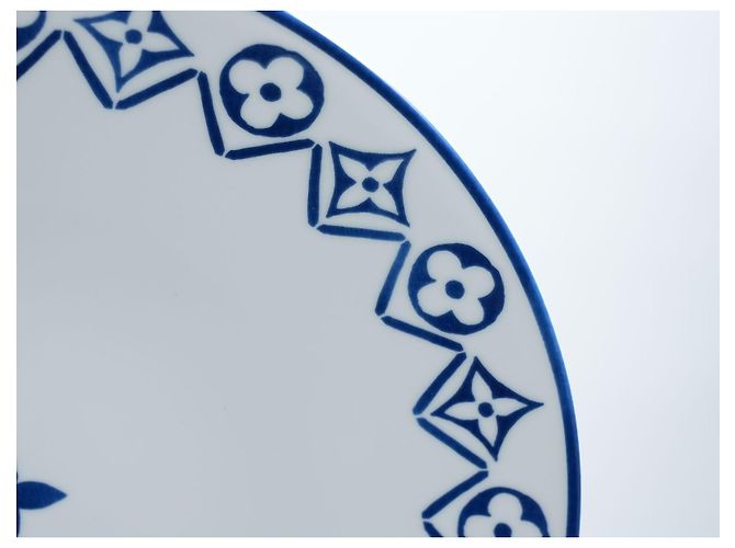 Louis Vuitton Monogram Flower Porcelain Dinner Plate Blue 27cm White - view 4