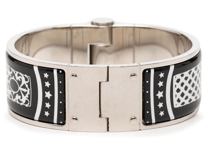 Hermès Pulsera de esmalte Hermes Charnière GM Negro Plata - vista 3