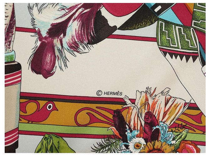 Hermès Kachina Kermit Oliver Seidentuch 90cm Braun Pink Weiß Rot Grün Orange Hellblau Gold hardware - Ansicht 11