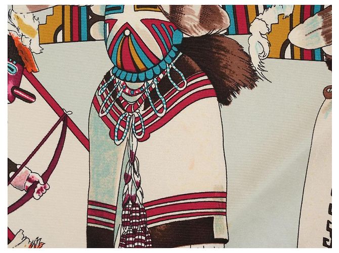 Hermès Kachina Kermit Oliver Seidentuch 90cm Braun Pink Weiß Rot Grün Orange Hellblau Gold hardware - Ansicht 12