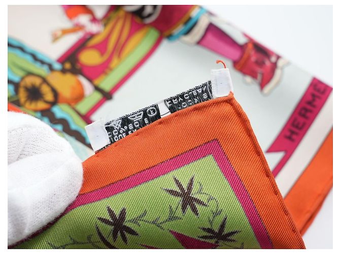 Hermès Kachina Kermit Oliver Seidentuch 90cm Braun Pink Weiß Rot Grün Orange Hellblau Gold hardware - Ansicht 15