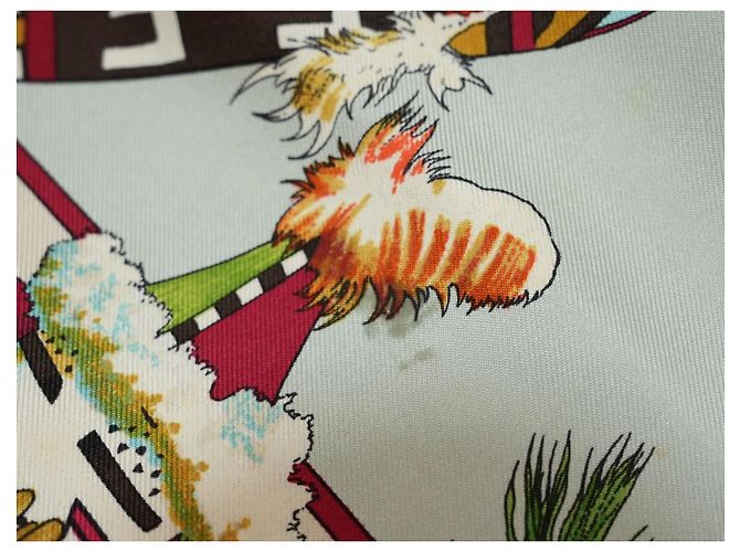 Hermès Kachina Kermit Oliver Seidentuch 90cm Braun Pink Weiß Rot Grün Orange Hellblau Gold hardware - Ansicht 5