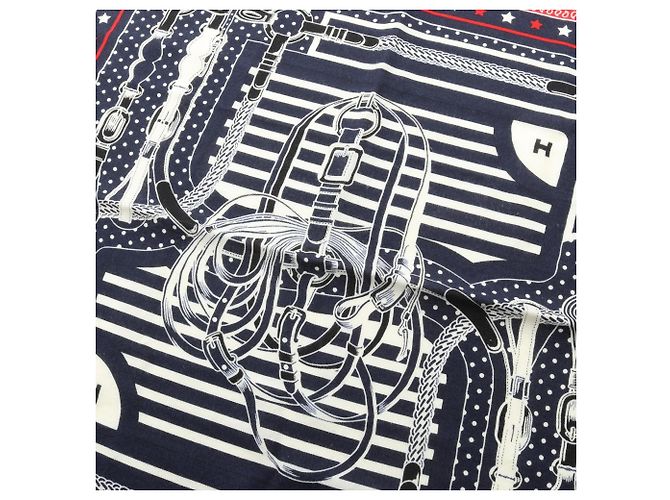 Hermès Hermes Carre 55 Disco Coaching Bandana Sciarpa Foulard Rosso Blu navy - vista 6