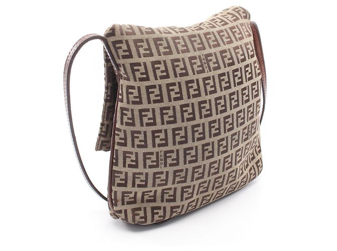 Borsa a Spalla Fendi Zucchino Marrone Beige - vista 2