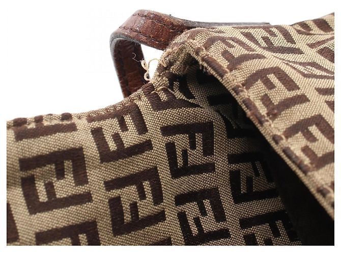 Borsa a Spalla Fendi Zucchino Marrone Beige - vista 7