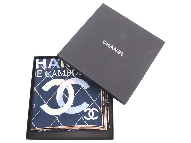 Chanel Coco Mark Camellia Schal Schwarz Marineblau - Ansicht 2