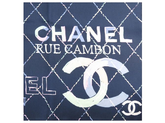 Chanel Coco Mark Camellia Schal Schwarz Marineblau - Ansicht 4