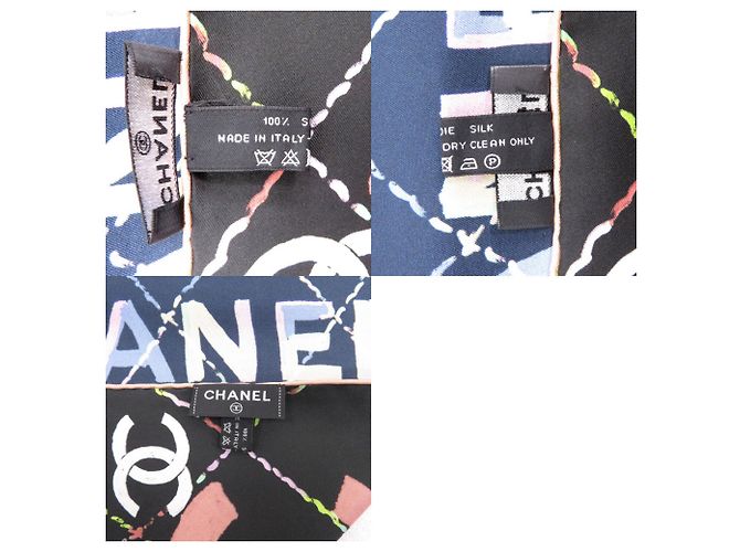 Chanel Coco Mark Camellia Schal Schwarz Marineblau - Ansicht 5