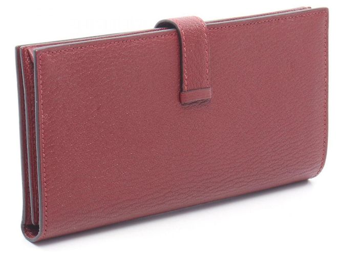 Hermès Cartera larga Hermes Bearn Soufflet en Bordeaux Roja Burdeos - vista 2