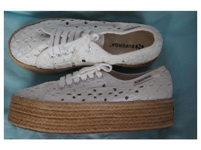 Superga Sneakers Espadrilles Platform Pizzo Bianco - vista 3