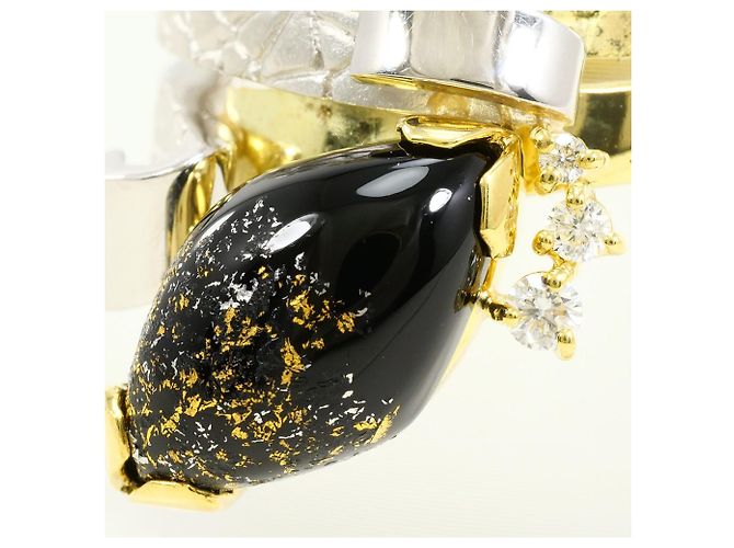 Autre Marque Ring aus Platin und Gelbgold mit Onyx und Diamant Schwarz Golden - Ansicht 2