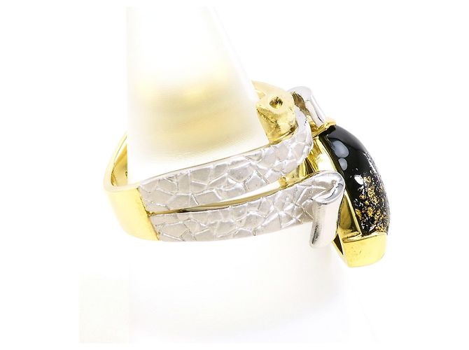Autre Marque Ring aus Platin und Gelbgold mit Onyx und Diamant Schwarz Golden - Ansicht 3