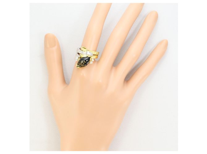 Autre Marque Ring aus Platin und Gelbgold mit Onyx und Diamant Schwarz Golden - Ansicht 8