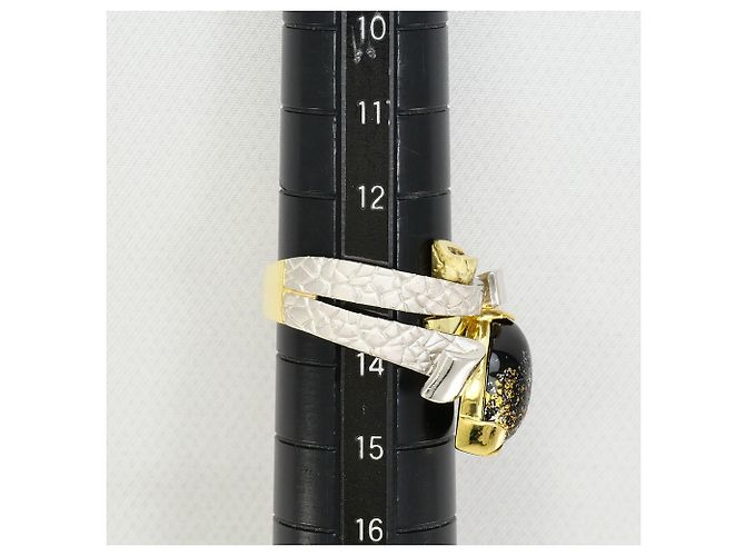 Autre Marque Ring aus Platin und Gelbgold mit Onyx und Diamant Schwarz Golden - Ansicht 9