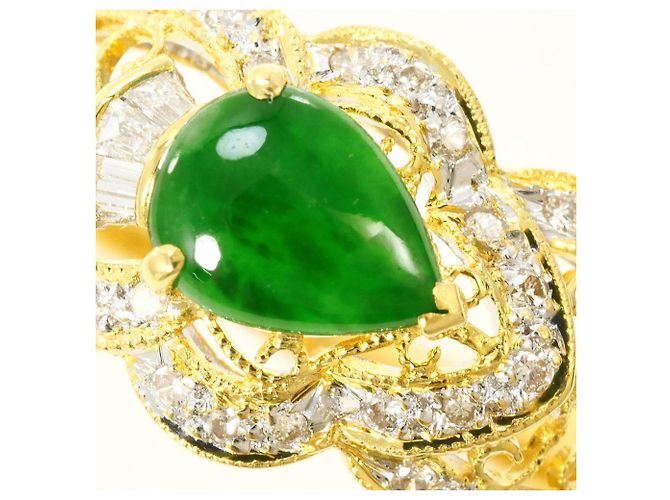 Autre Marque 18K Gelbgold-Ring mit Jadeit und Diamant Golden - Ansicht 2