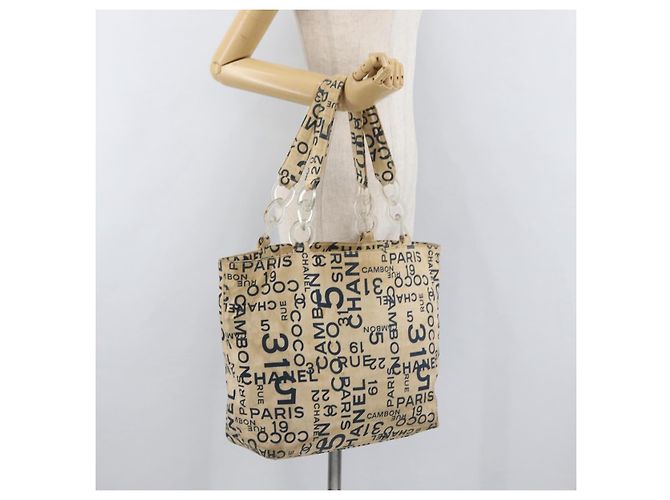 Sac cabas CHANEL By Sea Line en toile blanc argent CC Auth 179915 Argenté - vue 26