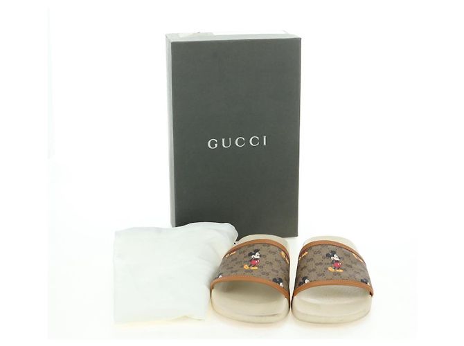 Sandali GUCCI Micro GG Supreme Disney PVC Beige Oro Auth 180388M D'oro - vista 12