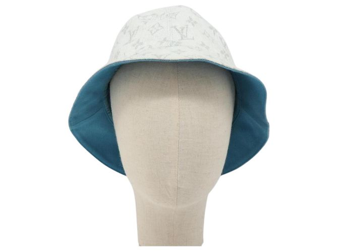 LOUIS VUITTON Monogram Denim Bucket Hat Hellblau Weiß M76212 Auth 181233A - Ansicht 2