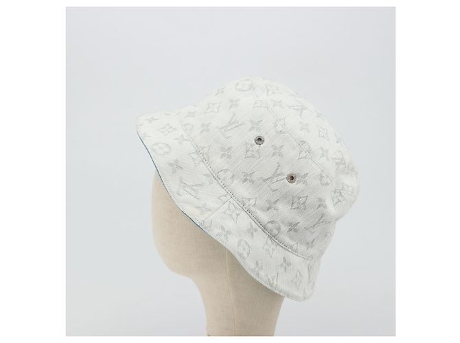 LOUIS VUITTON Monogram Denim Bucket Hat Hellblau Weiß M76212 Auth 181233A - Ansicht 4