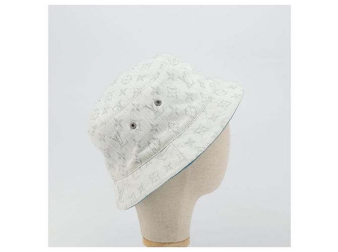 LOUIS VUITTON Monogram Denim Bucket Hat Hellblau Weiß M76212 Auth 181233A - Ansicht 5