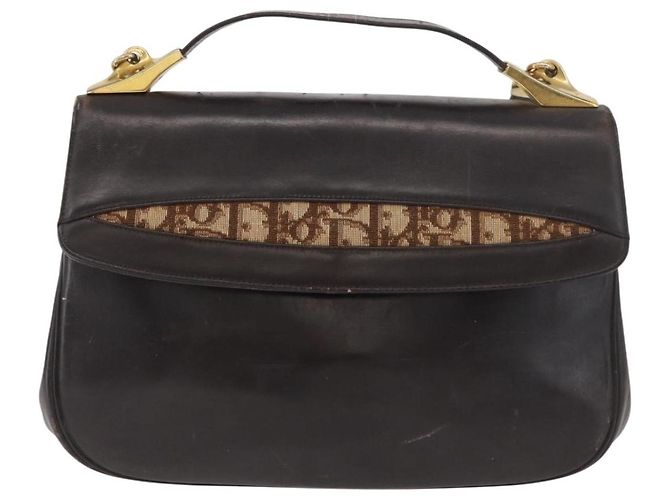 Borsa Christian Dior in pelle di vitello 2way Marrone scuro Oro Auth 180355 D'oro - vista 13