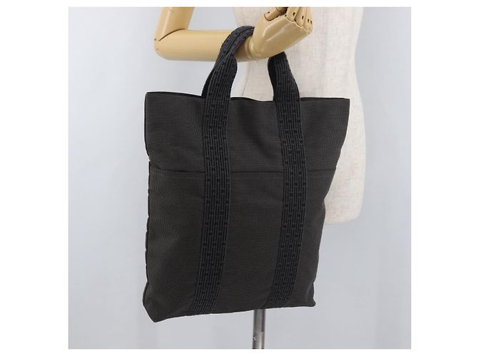 Hermès Borsa Tote HERMES Her Line in tela grigio argento Auth BA12646A Marrone - vista 21