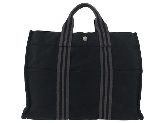 Hermès HERMES Fourre Tout MM Tote Bag cotone Nero Argento Auth BA12637 - vista 13